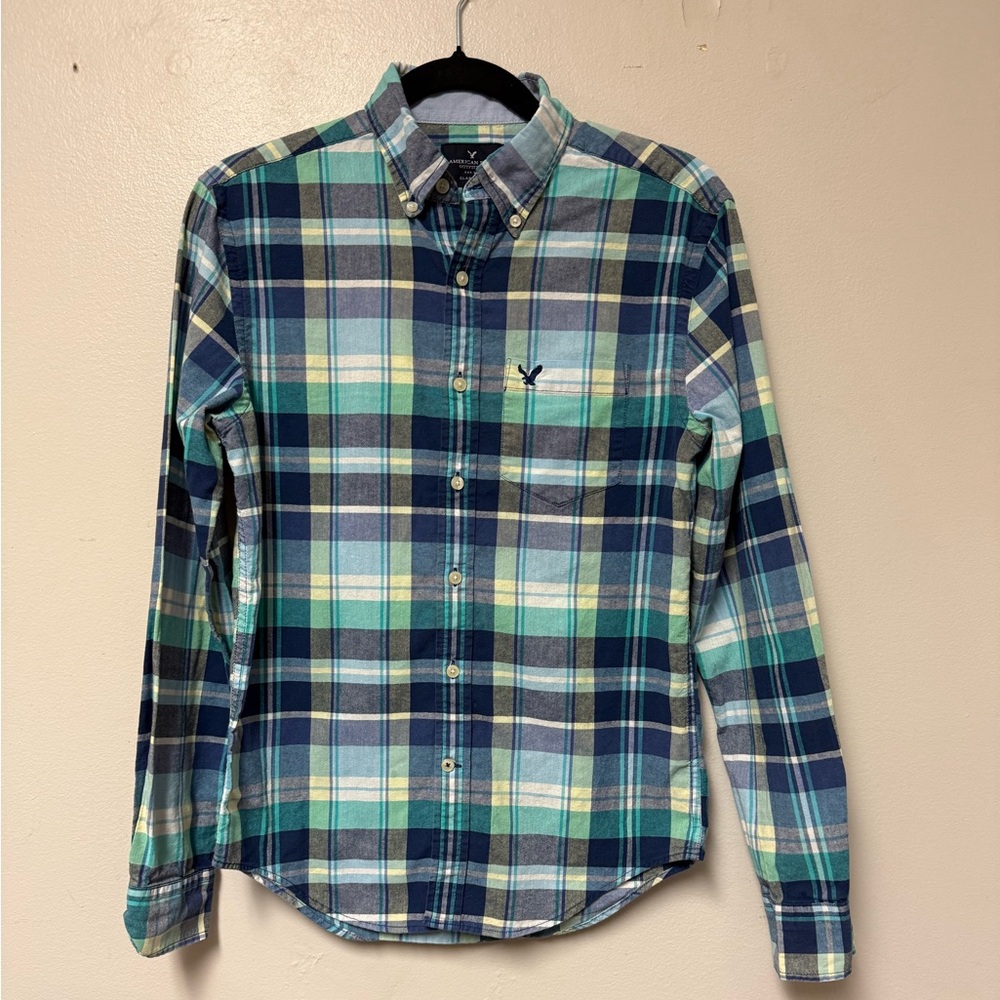 American Eagle Outfitters Plaid Shirt - Blue, Green, and White Mens size S EUC!